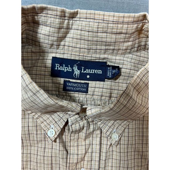 Ralph Lauren Shirt Adult XL 16 34/35 Beige Check‎ Long Sleeve Button Up Mens. - Picture 6 of 10